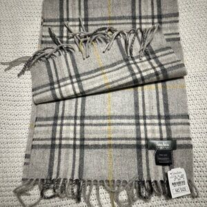 Neiman Marcus Gray and Yellow Plaid Scarf 100%cashmere